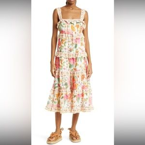 FARM Rio Off White Macaw Bloom Midi Dress size small